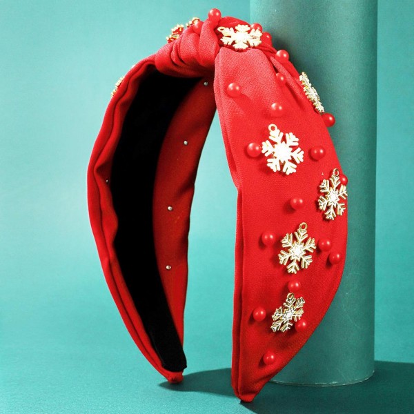 Studded Knotted Headband With Enamel Snowflake Details 

- One Size Fits Most