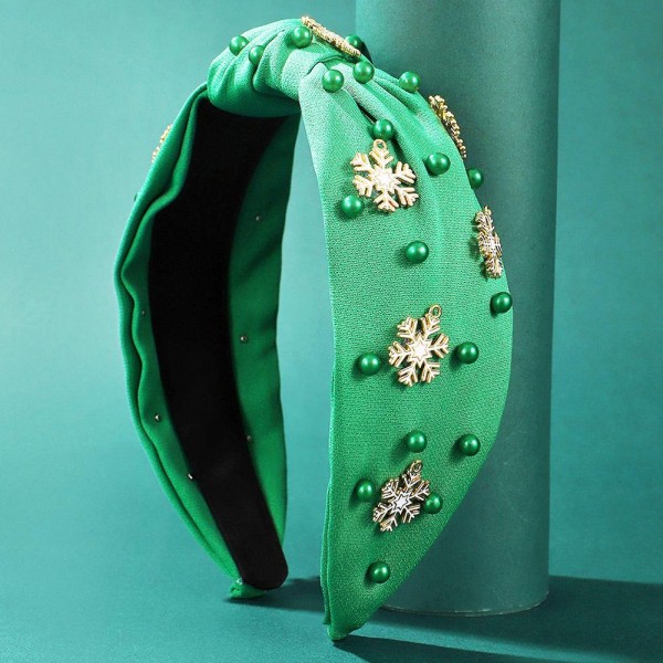 Studded Knotted Headband With Enamel Snowflake Details 

- One Size Fits Most