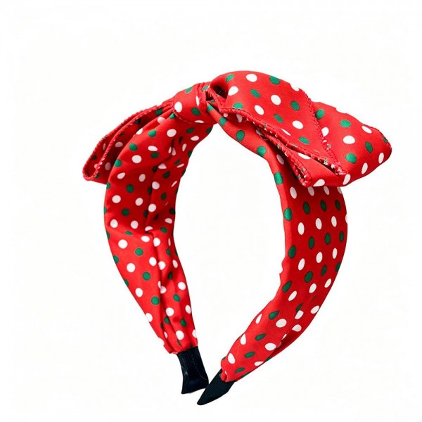 Knotted bow headband in a holiday print, built on a padded band that stays comfortable through a long day of parties and photos. The top knot bow is stitched to keep its shape so it will not droop by the afternoon. An easy festive finish for Christmas mornings, classroom parties, and family portrait sessions. Seasonal headbands sell out fast once holiday displays go up and they reorder well.