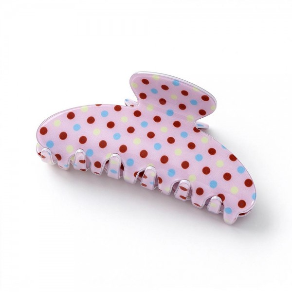 Multi Dot Large Claw Clip with a glossy finish, a playful confetti dot print, and long interlocking teeth that grip thick or long hair with ease. The curved silhouette holds full twists and claw clip updos securely from morning to night. Bright enough to show off, yet easy enough to wear every day. An everyday hair essential that customers come back to restock again and again.