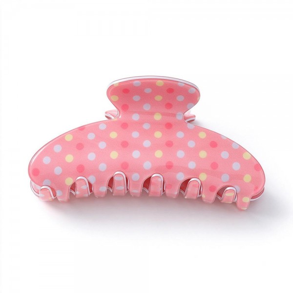 Multi Dot Large Claw Clip with a glossy finish, a playful confetti dot print, and long interlocking teeth that grip thick or long hair with ease. The curved silhouette holds full twists and claw clip updos securely from morning to night. Bright enough to show off, yet easy enough to wear every day. An everyday hair essential that customers come back to restock again and again.