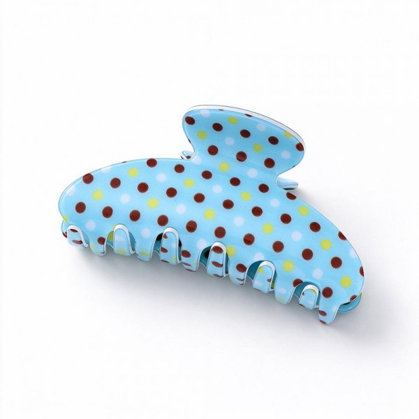 Multi Dot Large Claw Clip with a glossy finish, a playful confetti dot print, and long interlocking teeth that grip thick or long hair with ease. The curved silhouette holds full twists and claw clip updos securely from morning to night. Bright enough to show off, yet easy enough to wear every day. An everyday hair essential that customers come back to restock again and again.