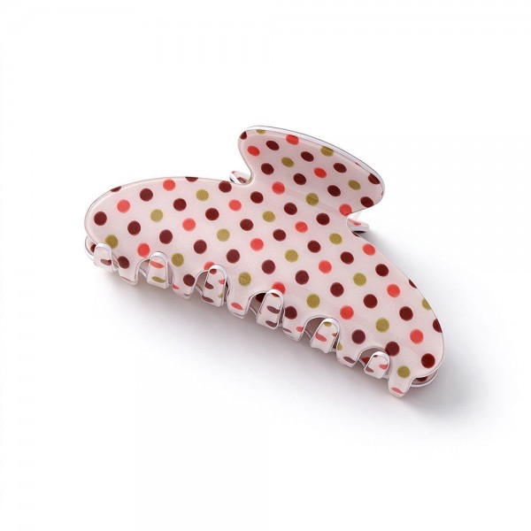 Multi Dot Large Claw Clip with a glossy finish, a playful confetti dot print, and long interlocking teeth that grip thick or long hair with ease. The curved silhouette holds full twists and claw clip updos securely from morning to night. Bright enough to show off, yet easy enough to wear every day. An everyday hair essential that customers come back to restock again and again.