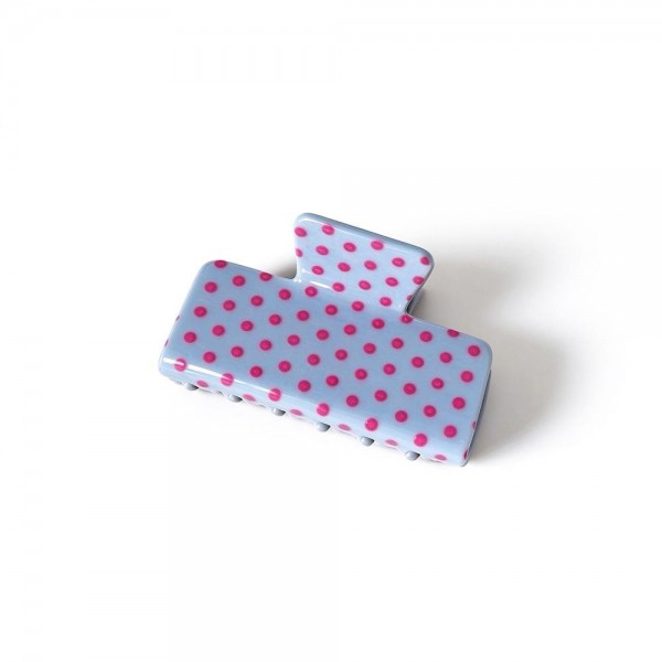 Polka Dot Rectangle Claw Clip with a glossy finish, a sturdy spring hinge, and grippy interlocking teeth that hold medium to thick hair securely. The square silhouette is a modern take on the classic claw and works for French twists, low buns, and quick half up styles. Wear one solo or mix several shades for a playful stack. A trendy, affordable hair accessory that sells in multiples and refreshes any countertop display.