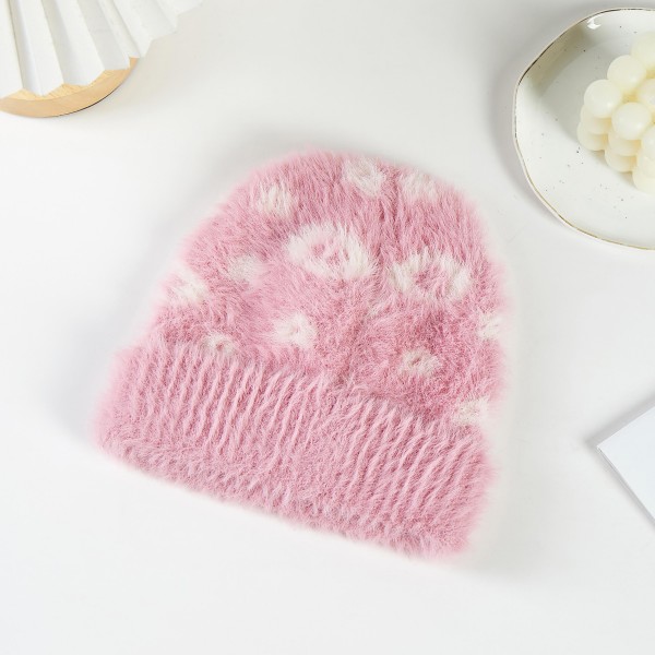 Wholesale soft Knit Fuzzy Flower Beanie One Fits Most Polyester