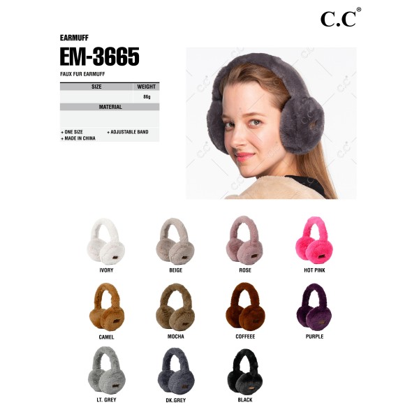 C.C EM-3665
Faux Fur Earmuffs

- One Size Fits Most
- Adjustable Band 