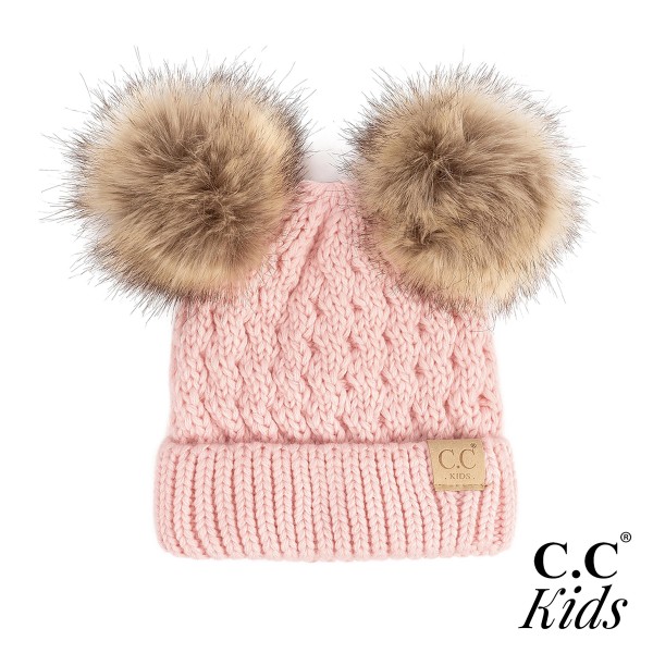 Wholesale c C KIDS Kids Cable Knit Double Faux Fur Pom Beanie One fits most Acry