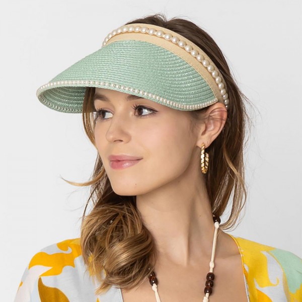 Wholesale do Everything Love Straw Sun Visor Pearl Edge Detail One Fits Most Pap