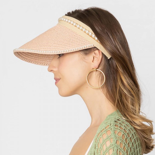 Wholesale do Everything Love Straw Sun Visor Pearl Edge Detail One Fits Most Pap