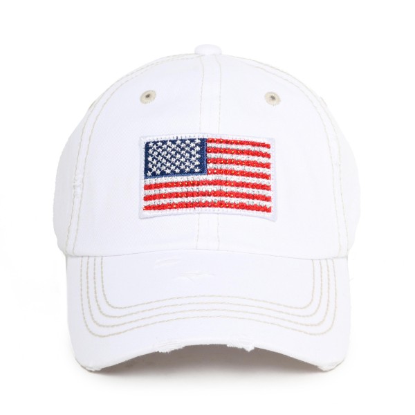 Wholesale rhinestone American Flag Patch Distressed Baseball Cap One Fits Most V