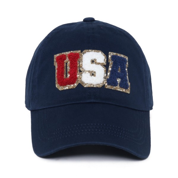 Wholesale glitter Chenille USA Baseball Cap One Fits Most Slide Buckle Adjustmen