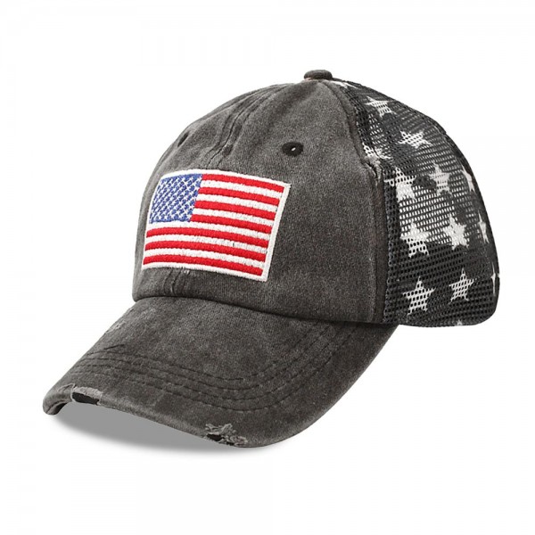 Wholesale distressed American Flag Baseball Cap Mesh Back One Fits Most Velcro A