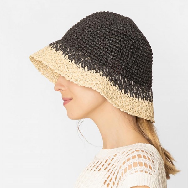 Do Everything In Love Two Tone Woven Straw Bucket Hat - One Size Fits Most - 100% Paper view 5