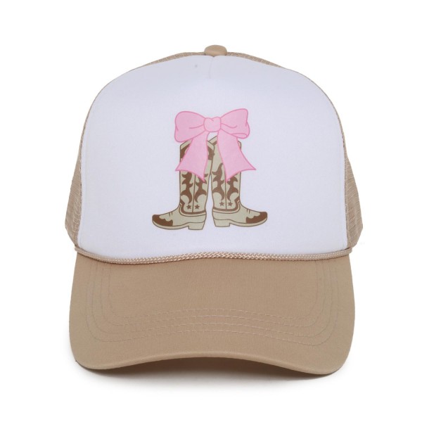 Cowgirl Boots & Bow Trucker Baseball Cap

- One Size Fits Most
- Adjustable Snap Back
- 100% Polyester