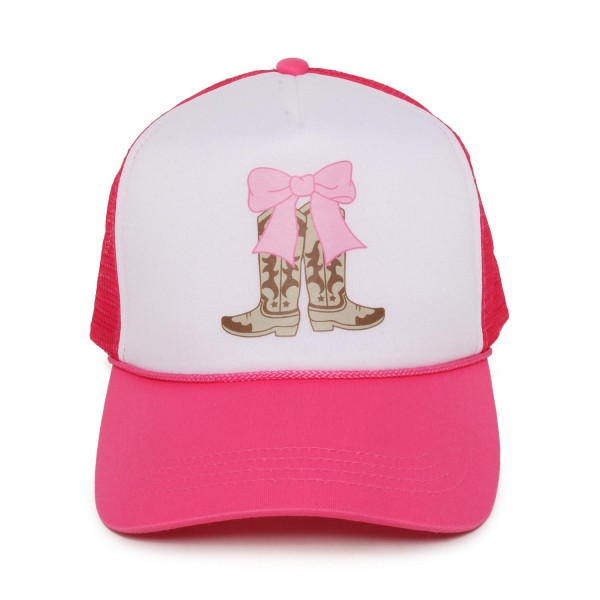 Cowgirl Boots & Bow Trucker Baseball Cap

- One Size Fits Most
- Adjustable Snap Back
- 100% Polyester