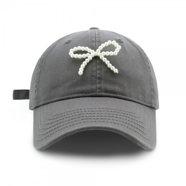 Wholesale pearl Beaded Bow Baseball Cap One Fits Most Slide Buckle Adjustment Co