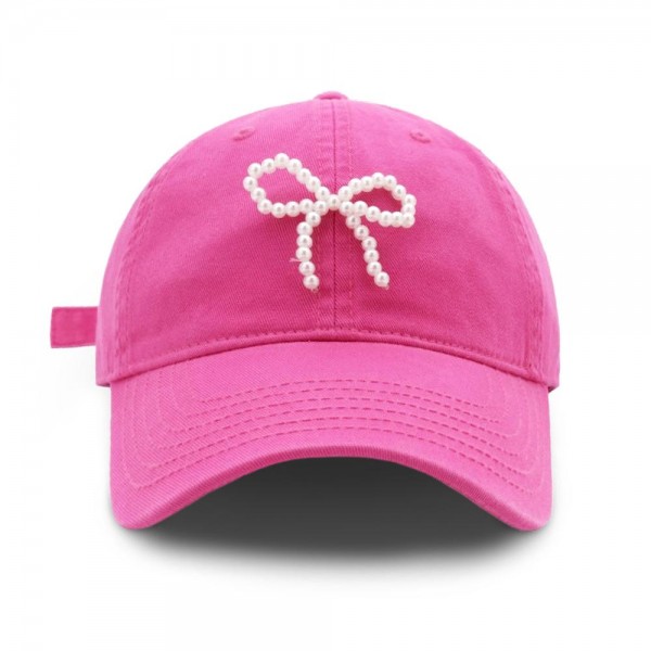 Wholesale pearl Beaded Bow Baseball Cap One Fits Most Slide Buckle Adjustment Co