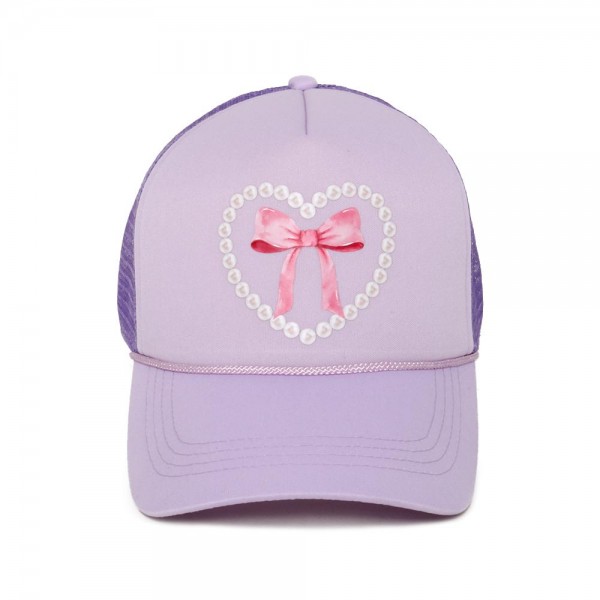 Wholesale pearl Heart Bow Trucker Baseball Cap One Fits Most Adjustable Snap Bac