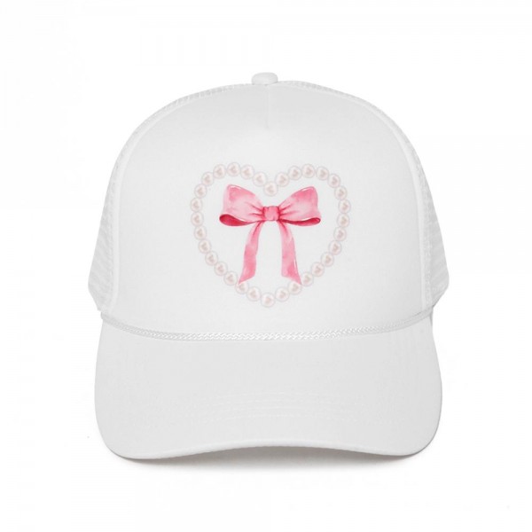 Wholesale pearl Heart Bow Trucker Baseball Cap One Fits Most Adjustable Snap Bac