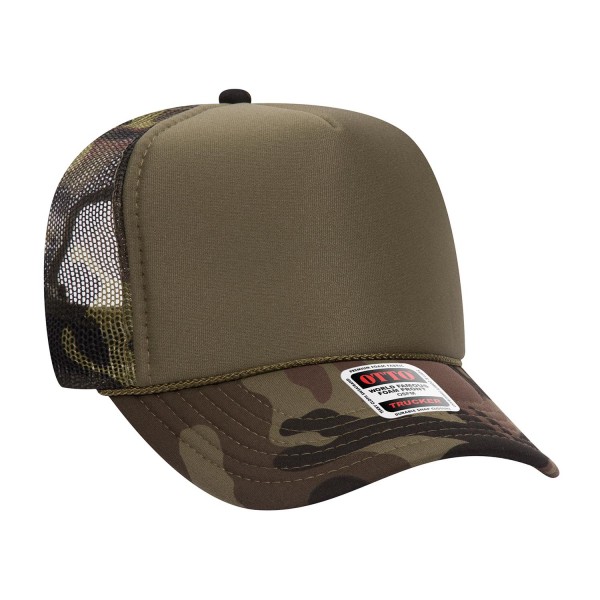 OTTO CAP 39-165
5 Panel High Crown Mesh Back Trucker Hat
- One Size Fits Most 
- Adjustable Snap Back 
- 100% Polyester - Front Panel With Lining 
- Polyester Foam Front
100% Polyester Front 100% Polyester Mesh Back The Traditional Look 5-panel cap Seamless Foam Front Panel with Lining Matching Color Braid 8 Rows Stitching on Visor Matching Fabric Under Visor Matching Color Sweatband Plastic Adjustable Snap OSFM - Adult (6 1/2 - 7 5/8)