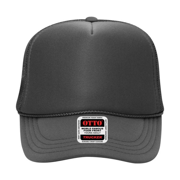 OTTO CAP 39-165
5 Panel High Crown Mesh Back Trucker Hat
- One Size Fits Most 
- Adjustable Snap Back 
- 100% Polyester - Front Panel With Lining 
- Polyester Foam Front
100% Polyester Front 100% Polyester Mesh Back The Traditional Look 5-panel cap Seamless Foam Front Panel with Lining Matching Color Braid 8 Rows Stitching on Visor Matching Fabric Under Visor Matching Color Sweatband Plastic Adjustable Snap OSFM - Adult (6 1/2 - 7 5/8)