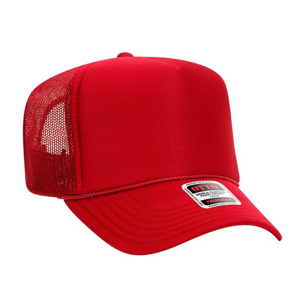 OTTO CAP 39-165
5 Panel High Crown Mesh Back Trucker Hat

- One Size Fits Most 
- Adjustable Snap Back 
- 100% Polyester - Front Panel With Lining 
- Polyester Foam Front

100% Polyester Front 100% Polyester Mesh Back The Traditional Look 5-panel cap Seamless Foam Front Panel with Lining Matching Color Braid 8 Rows Stitching on Visor Matching Fabric Undervisor Matching Color Sweatband Plastic Adjustable Snap OSFM - Adult (6 1/2 - 7 5/8)

