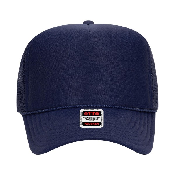 OTTO CAP 39-165
5 Panel High Crown Mesh Back Trucker Hat
- One Size Fits Most 
- Adjustable Snap Back 
- 100% Polyester - Front Panel With Lining 
- Polyester Foam Front
100% Polyester Front 100% Polyester Mesh Back The Traditional Look 5-panel cap Seamless Foam Front Panel with Lining Matching Color Braid 8 Rows Stitching on Visor Matching Fabric Under Visor Matching Color Sweatband Plastic Adjustable Snap OSFM - Adult (6 1/2 - 7 5/8)