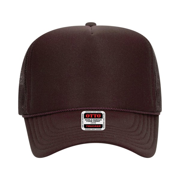 OTTO CAP 39-165
5 Panel High Crown Mesh Back Trucker Hat
- One Size Fits Most 
- Adjustable Snap Back 
- 100% Polyester - Front Panel With Lining 
- Polyester Foam Front
100% Polyester Front 100% Polyester Mesh Back The Traditional Look 5-panel cap Seamless Foam Front Panel with Lining Matching Color Braid 8 Rows Stitching on Visor Matching Fabric Under Visor Matching Color Sweatband Plastic Adjustable Snap OSFM - Adult (6 1/2 - 7 5/8)