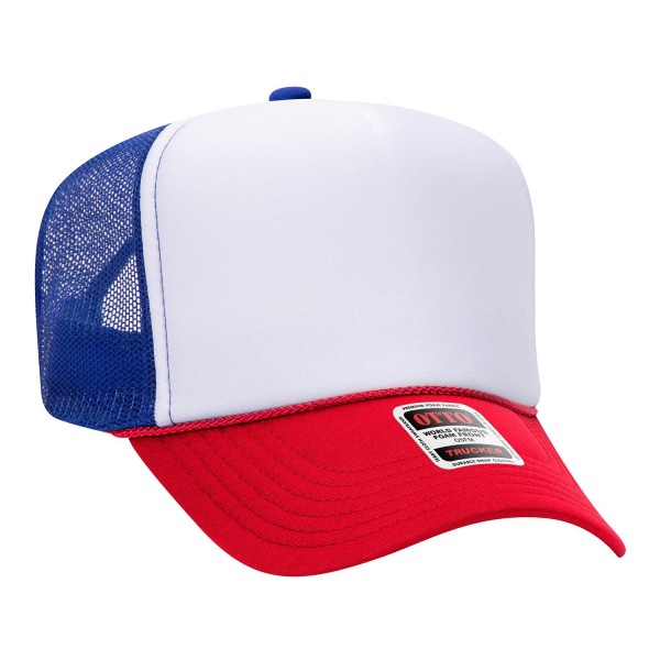 OTTO CAP 39-165
5 Panel High Crown Mesh Back Trucker Hat

- One Size Fits Most 
- Adjustable Snap Back 
- 100% Polyester - Front Panel With Lining 
- Polyester Foam Front

100% Polyester Front 100% Polyester Mesh Back The Traditional Look 5-panel cap Seamless Foam Front Panel with Lining Matching Color Braid 8 Rows Stitching on Visor Matching Fabric Undervisor Matching Color Sweatband Plastic Adjustable Snap OSFM - Adult (6 1/2 - 7 5/8)