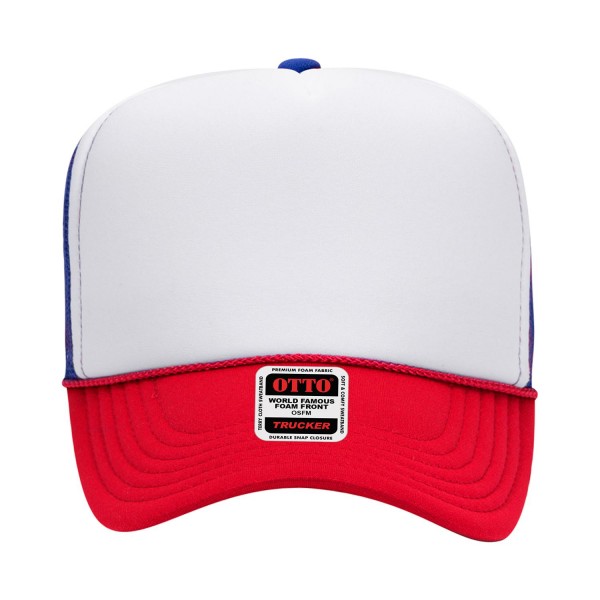 OTTO CAP 39-165
5 Panel High Crown Mesh Back Trucker Hat
- One Size Fits Most 
- Adjustable Snap Back 
- 100% Polyester - Front Panel With Lining 
- Polyester Foam Front
100% Polyester Front 100% Polyester Mesh Back The Traditional Look 5-panel cap Seamless Foam Front Panel with Lining Matching Color Braid 8 Rows Stitching on Visor Matching Fabric Under Visor Matching Color Sweatband Plastic Adjustable Snap OSFM - Adult (6 1/2 - 7 5/8)