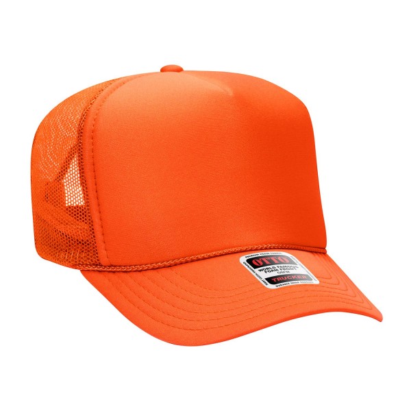 OTTO CAP 39-165
5 Panel High Crown Mesh Back Trucker Hat

- One Size Fits Most 
- Adjustable Snap Back 
- 100% Polyester - Front Panel With Lining 
- Polyester Foam Front

100% Polyester Front 100% Polyester Mesh Back The Traditional Look 5-panel cap Seamless Foam Front Panel with Lining Matching Color Braid 8 Rows Stitching on Visor Matching Fabric Undervisor Matching Color Sweatband Plastic Adjustable Snap OSFM - Adult (6 1/2 - 7 5/8)