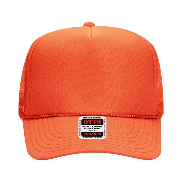 OTTO CAP 39-165
5 Panel High Crown Mesh Back Trucker Hat
- One Size Fits Most 
- Adjustable Snap Back 
- 100% Polyester - Front Panel With Lining 
- Polyester Foam Front
100% Polyester Front 100% Polyester Mesh Back The Traditional Look 5-panel cap Seamless Foam Front Panel with Lining Matching Color Braid 8 Rows Stitching on Visor Matching Fabric Under Visor Matching Color Sweatband Plastic Adjustable Snap OSFM - Adult (6 1/2 - 7 5/8)