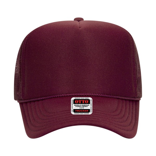 OTTO CAP 39-165
5 Panel High Crown Mesh Back Trucker Hat
- One Size Fits Most 
- Adjustable Snap Back 
- 100% Polyester - Front Panel With Lining 
- Polyester Foam Front
100% Polyester Front 100% Polyester Mesh Back The Traditional Look 5-panel cap Seamless Foam Front Panel with Lining Matching Color Braid 8 Rows Stitching on Visor Matching Fabric Under Visor Matching Color Sweatband Plastic Adjustable Snap OSFM - Adult (6 1/2 - 7 5/8)