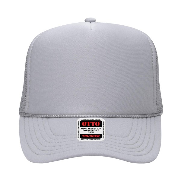 OTTO CAP 39-165
5 Panel High Crown Mesh Back Trucker Hat
- One Size Fits Most 
- Adjustable Snap Back 
- 100% Polyester - Front Panel With Lining 
- Polyester Foam Front
100% Polyester Front 100% Polyester Mesh Back The Traditional Look 5-panel cap Seamless Foam Front Panel with Lining Matching Color Braid 8 Rows Stitching on Visor Matching Fabric Under Visor Matching Color Sweatband Plastic Adjustable Snap OSFM - Adult (6 1/2 - 7 5/8)
