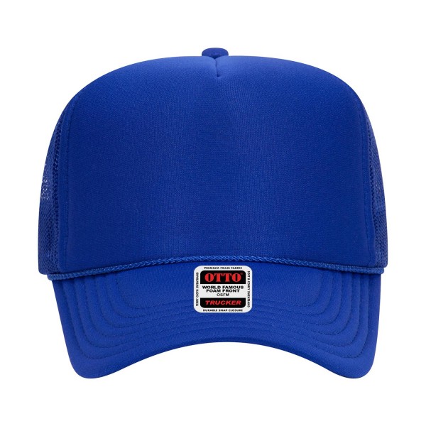 OTTO CAP 39-165
5 Panel High Crown Mesh Back Trucker Hat
- One Size Fits Most 
- Adjustable Snap Back 
- 100% Polyester - Front Panel With Lining 
- Polyester Foam Front
100% Polyester Front 100% Polyester Mesh Back The Traditional Look 5-panel cap Seamless Foam Front Panel with Lining Matching Color Braid 8 Rows Stitching on Visor Matching Fabric Under Visor Matching Color Sweatband Plastic Adjustable Snap OSFM - Adult (6 1/2 - 7 5/8)