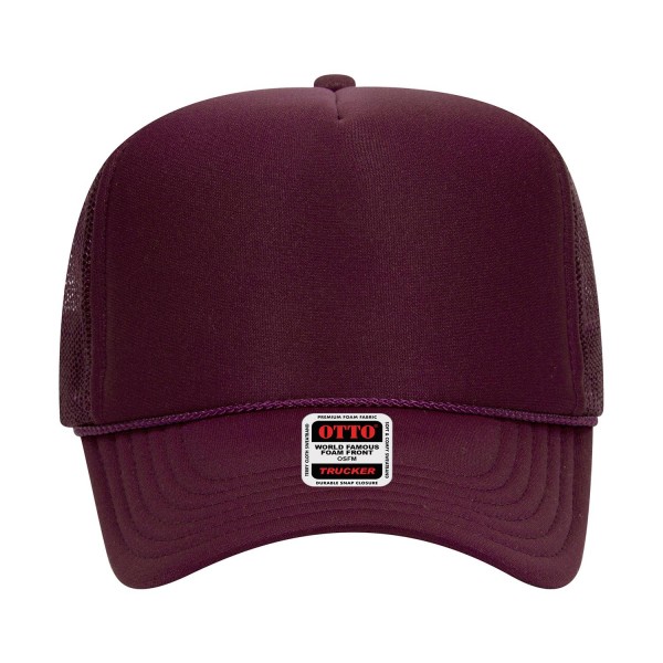 OTTO CAP 39-165
5 Panel High Crown Mesh Back Trucker Hat
- One Size Fits Most 
- Adjustable Snap Back 
- 100% Polyester - Front Panel With Lining 
- Polyester Foam Front
100% Polyester Front 100% Polyester Mesh Back The Traditional Look 5-panel cap Seamless Foam Front Panel with Lining Matching Color Braid 8 Rows Stitching on Visor Matching Fabric Under Visor Matching Color Sweatband Plastic Adjustable Snap OSFM - Adult (6 1/2 - 7 5/8)