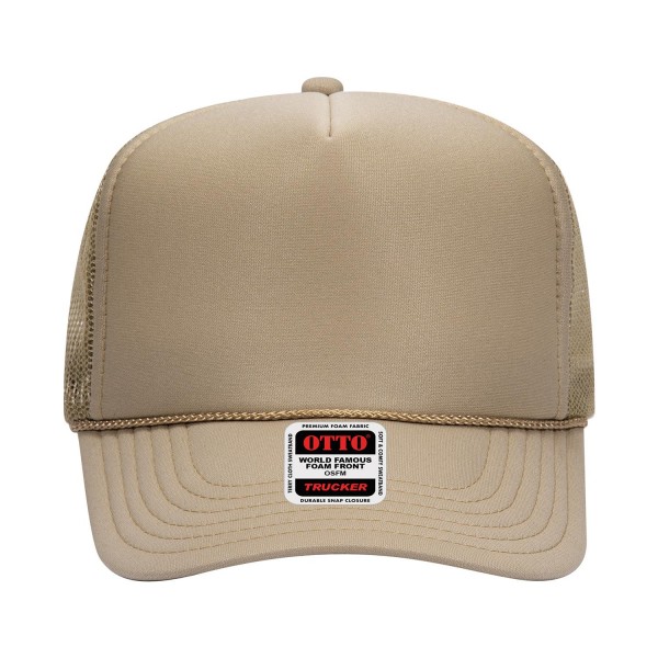 OTTO CAP 39-165
5 Panel High Crown Mesh Back Trucker Hat
- One Size Fits Most 
- Adjustable Snap Back 
- 100% Polyester - Front Panel With Lining 
- Polyester Foam Front
100% Polyester Front 100% Polyester Mesh Back The Traditional Look 5-panel cap Seamless Foam Front Panel with Lining Matching Color Braid 8 Rows Stitching on Visor Matching Fabric Under Visor Matching Color Sweatband Plastic Adjustable Snap OSFM - Adult (6 1/2 - 7 5/8)