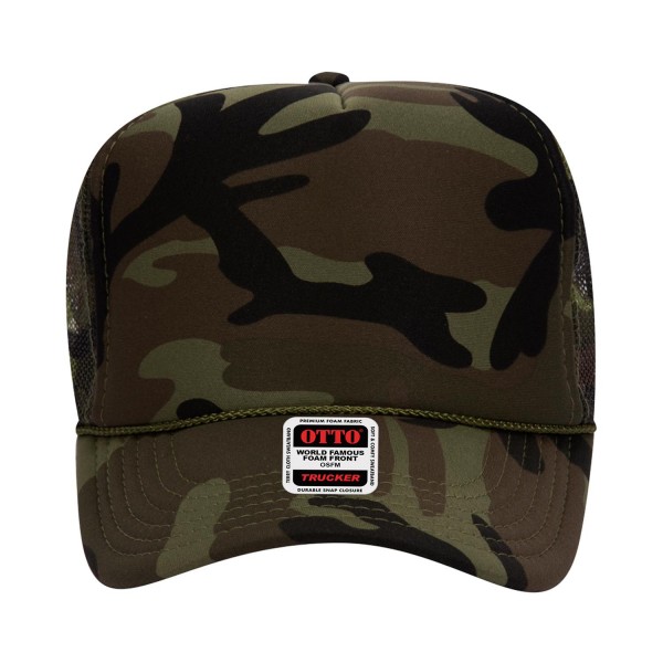 OTTO CAP 39-165
5 Panel High Crown Mesh Back Trucker Hat
- One Size Fits Most 
- Adjustable Snap Back 
- 100% Polyester - Front Panel With Lining 
- Polyester Foam Front
100% Polyester Front 100% Polyester Mesh Back The Traditional Look 5-panel cap Seamless Foam Front Panel with Lining Matching Color Braid 8 Rows Stitching on Visor Matching Fabric Under Visor Matching Color Sweatband Plastic Adjustable Snap OSFM - Adult (6 1/2 - 7 5/8)