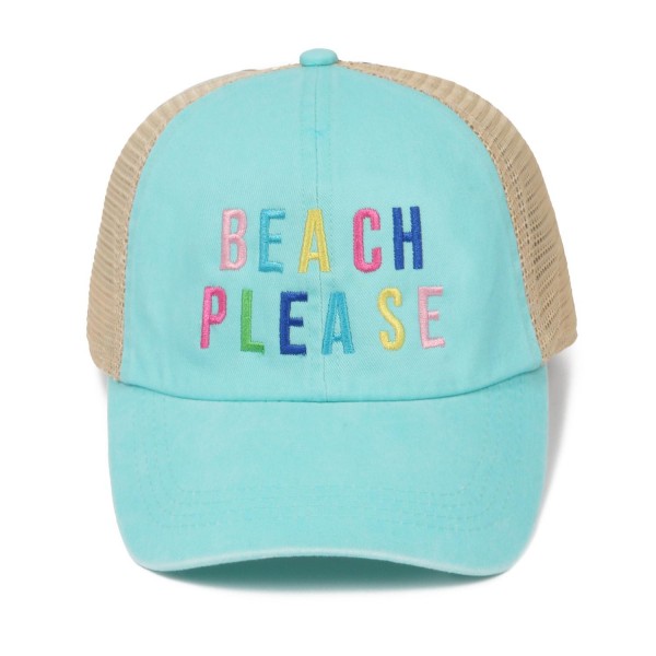 Wholesale embroidered BEACH PLEASE Baseball Cap Mesh Back One Fits Most Adjustab