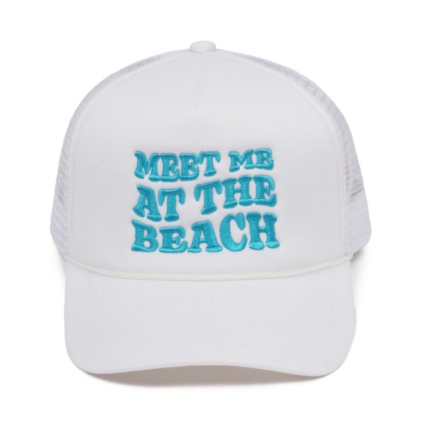 Embroidered "MEET ME AT THE BEACH" Trucker Baseball Cap

- One Size Fits Most
- Adjustable Snap Back
- 100% Polyester