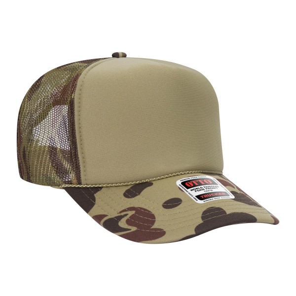 OTTO CAP 39-165
5 Panel High Crown Mesh Back Trucker Hat
- One Size Fits Most 
- Adjustable Snap Back 
- 100% Polyester - Front Panel With Lining 
- Polyester Foam Front
100% Polyester Front 100% Polyester Mesh Back The Traditional Look 5-panel cap Seamless Foam Front Panel with Lining Matching Color Braid 8 Rows Stitching on Visor Matching Fabric Under Visor Matching Color Sweatband Plastic Adjustable Snap OSFM - Adult (6 1/2 - 7 5/8)