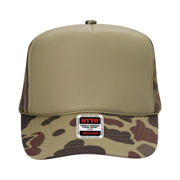 OTTO CAP 39-165
5 Panel High Crown Mesh Back Trucker Hat
- One Size Fits Most 
- Adjustable Snap Back 
- 100% Polyester - Front Panel With Lining 
- Polyester Foam Front
100% Polyester Front 100% Polyester Mesh Back The Traditional Look 5-panel cap Seamless Foam Front Panel with Lining Matching Color Braid 8 Rows Stitching on Visor Matching Fabric Under Visor Matching Color Sweatband Plastic Adjustable Snap OSFM - Adult (6 1/2 - 7 5/8)