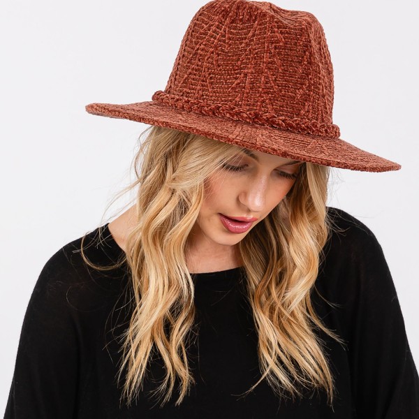 Wholesale soft Knit Panama Hat Braided Knit Band Adjustable Drawstring Inside On