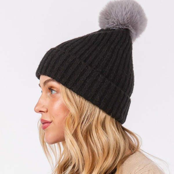 Cuffed Knit Beanie With Faux Fur Pom

- One Size Fits All
- 100% Polyester