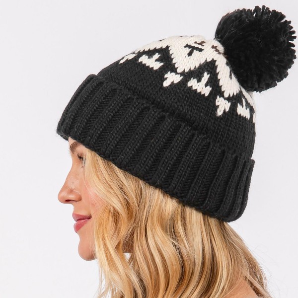 Wholesale jacquard Knit Cuff Beanie Yarn Pom One Fits Most Acrylic