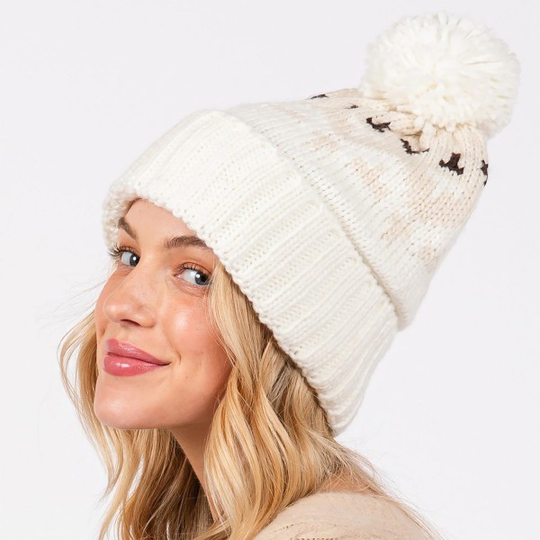 Wholesale jacquard Knit Cuff Beanie Yarn Pom One Fits Most Acrylic