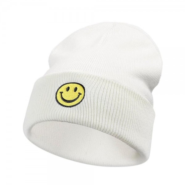 Happy Face Chenille Patch Cuffed Knit Beanie

- One Size Fits Most
- 100% Acrylic