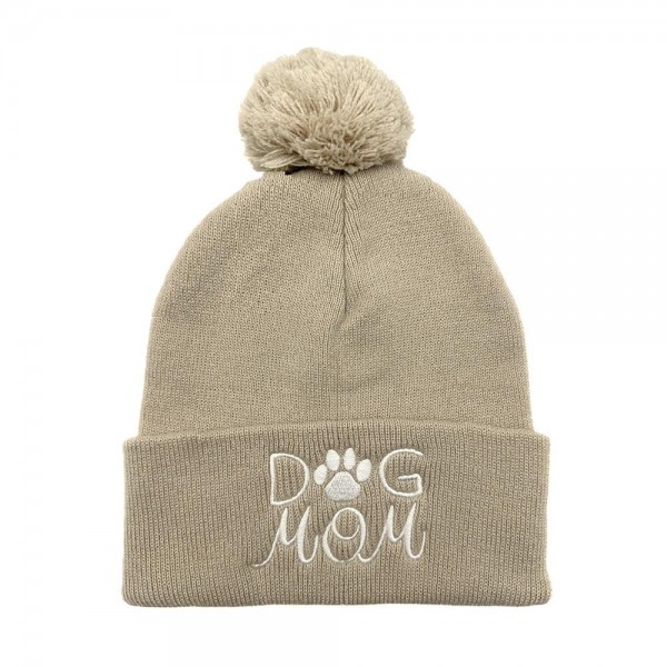 Wholesale dOG MOM Embroidered Cuffed Knit Beanie Yarn Pom One Fits Most Acrylic