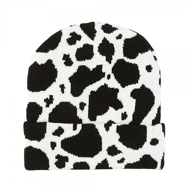 Cow Print Knit Beanie - One Size Fits Most - 100% Acrylic view 5