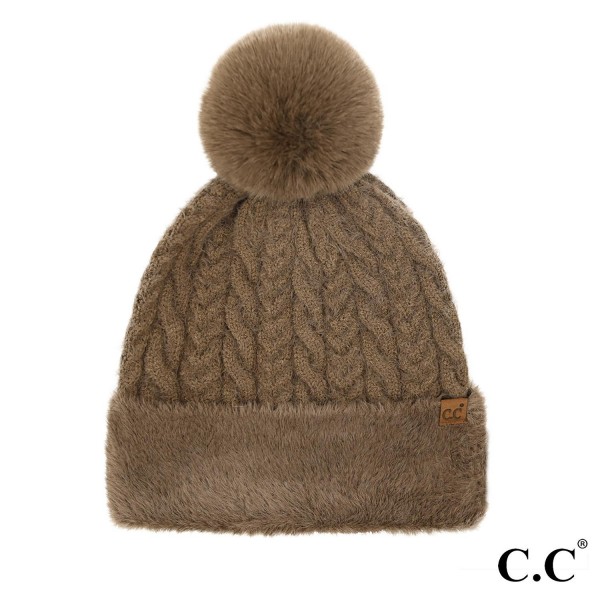 Wholesale c C HTE Cable Knit Fur Cuff Pom Beanie One Fits Most Acrylic Polyester